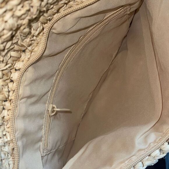 Womens Half‎ Moon Flap Woven Raffia Envelope Clutch Tan Size 12"x 8.5" - Picture 4 of 6